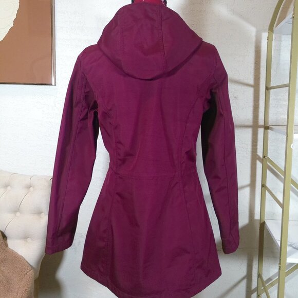 Free Tech Jacket Coat Weather Resistant Zip Burgundy Hooded Fleece Lined Women S - Picture 4 of 9